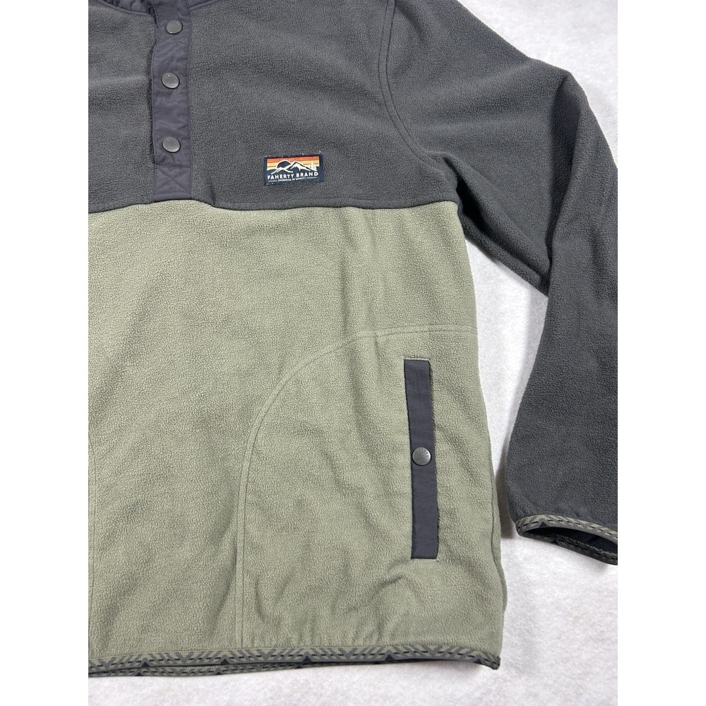 Faherty Fleece Pullover Mens Medium Grey Green Colorblock Quarter Snap Outdoor - Picture 4 of 10